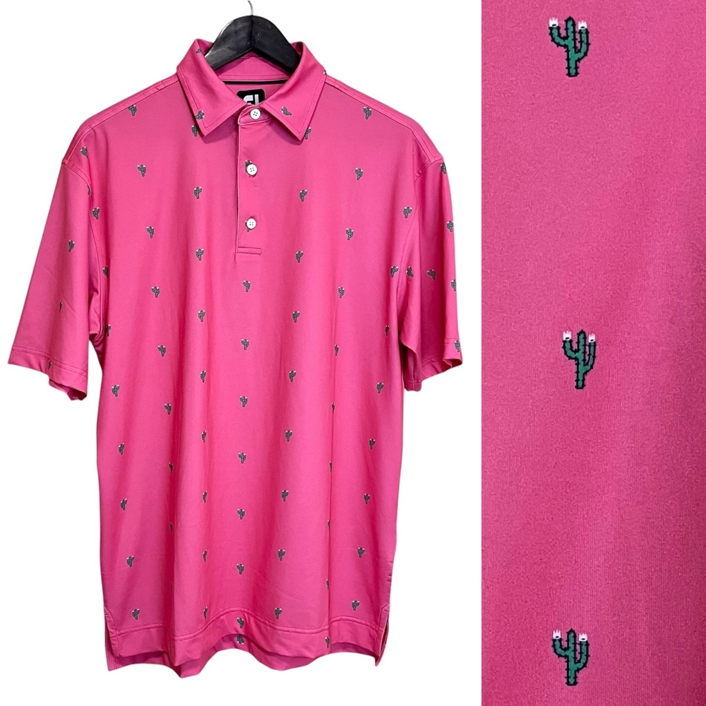 FootJoy Cactus Print Lisle Self Collar Golf Polo